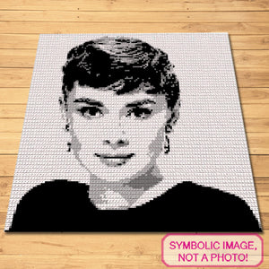 Crochet Celebrity Audrey Hepburn (Short Hair), Crochet Blanket Pattern, Crochet Pillow Patternt Portrait Pattern
