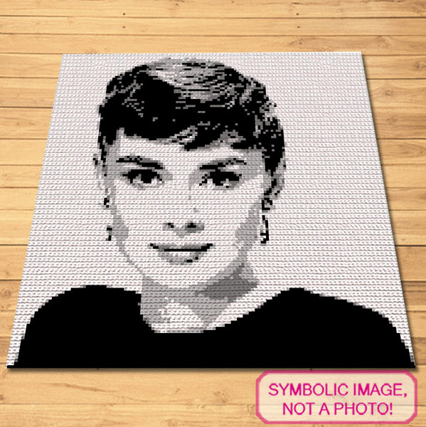 Crochet Celebrity Audrey Hepburn (Short Hair), Crochet Blanket Pattern, Crochet Pillow Patternt Portrait Pattern