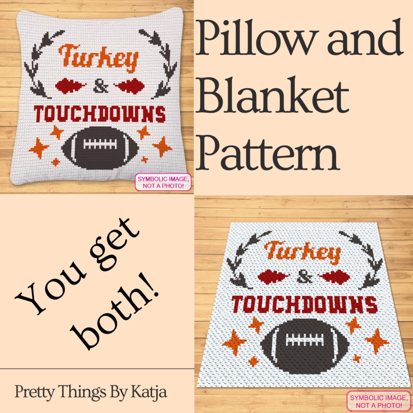 Thanksgiving Crochet Pattern, Touchdowns Crochet BUNDLE: C2C Crochet Blanket Pattern, Crochet Pillow Pattern