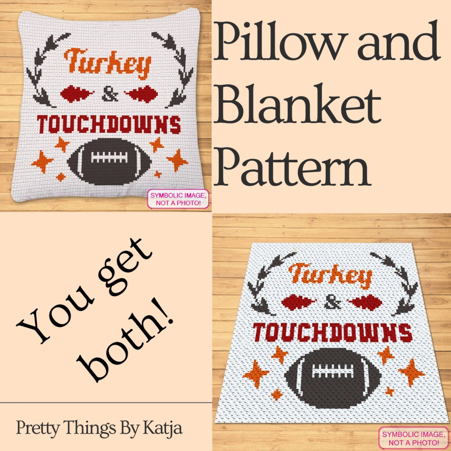 Thanksgiving Crochet Pattern -Touchdowns - Tapestry Crochet Blanket Pattern, Crochet Pillow Pattern