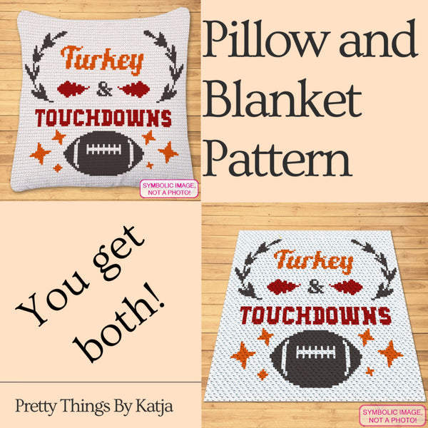 Thanksgiving Crochet Pattern, Touchdowns Crochet BUNDLE: C2C Crochet Blanket Pattern, Crochet Pillow Pattern