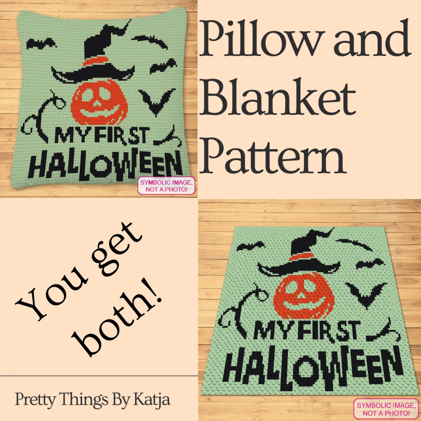 My First Halloween - Crochet BUNDLE: C2C Graphgan Pattern, Halloween Crochet Pillow