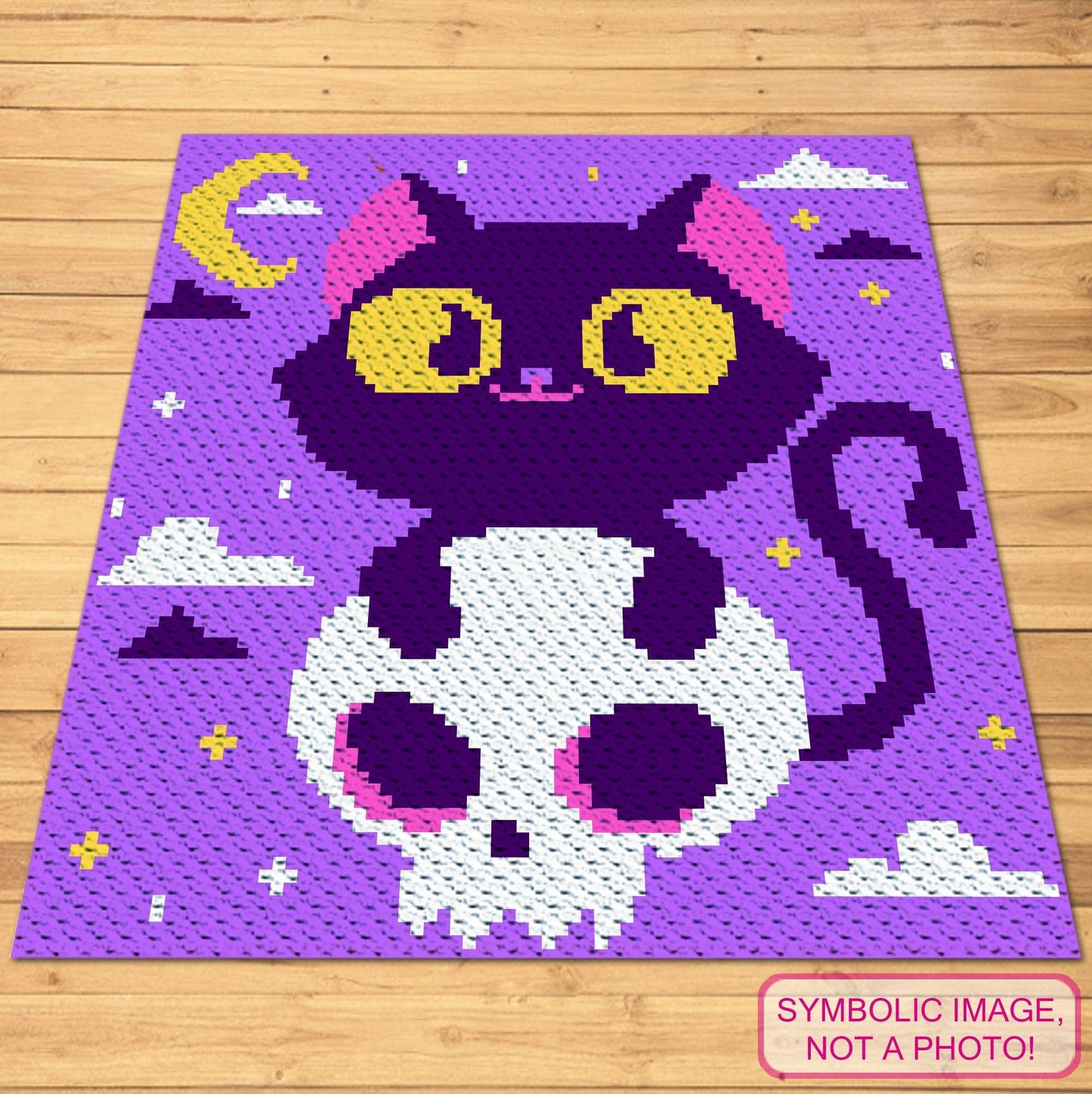 Crochet Halloween Cat with Skull Patterns, C2C Graphgan Pattern