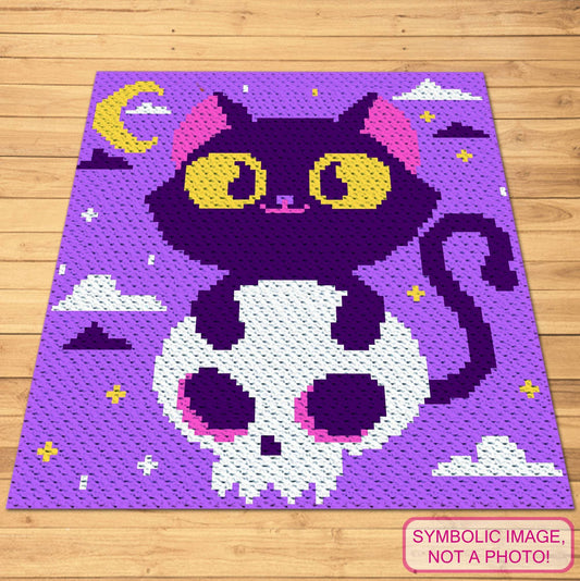 Crochet Halloween Cat with Skull Patterns, C2C Graphgan Pattern