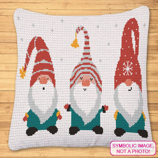Crochet Three Gnomes Pattern, Christmas Crochet Afghan Pattern, Crochet Pillow Pattern