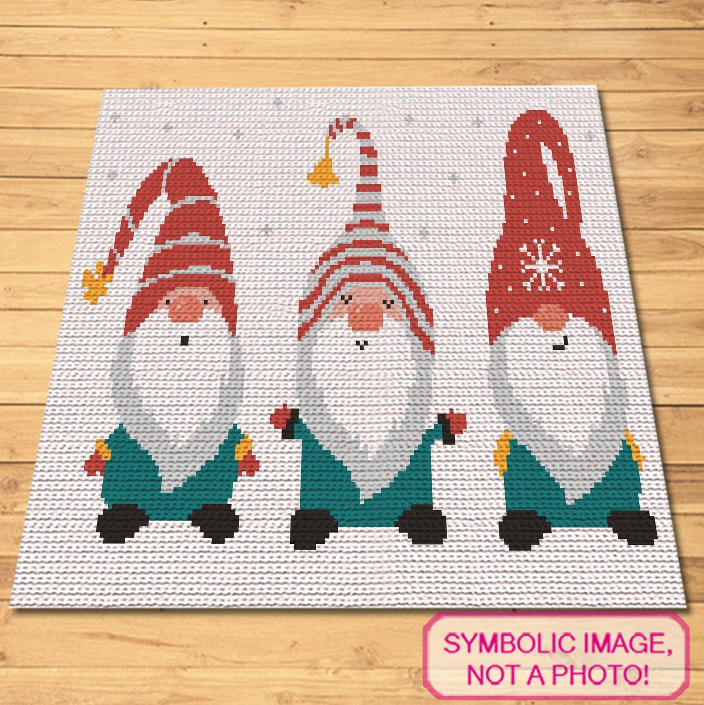 Crochet Three Gnomes Pattern, Christmas Crochet Afghan Pattern, Crochet Pillow Pattern