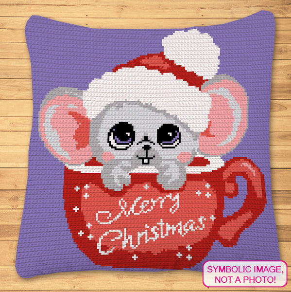 Crochet Christmas Mouse - Christmas Crochet Blanket Pattern, Christmas Crochet Pillow