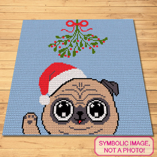 Christmas Crochet Pug Pattern, Tapestry Crochet Blanket Pattern, Crochet Pillow Pattern