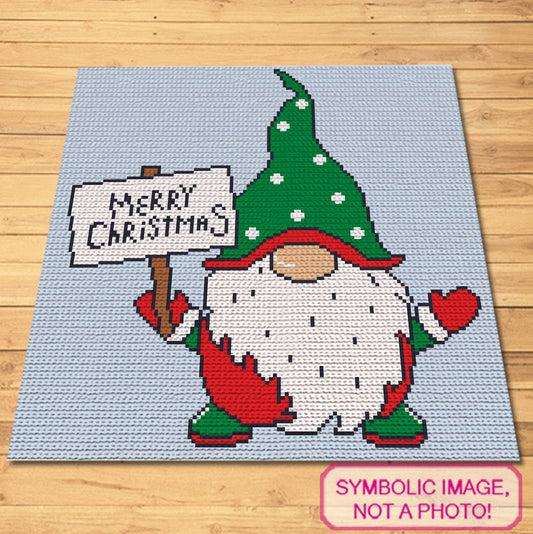 Crochet Green Gnome Pattern, Merry Christmas Crochet Pillow Pattern, Christmas Crochet Blanket Pattern