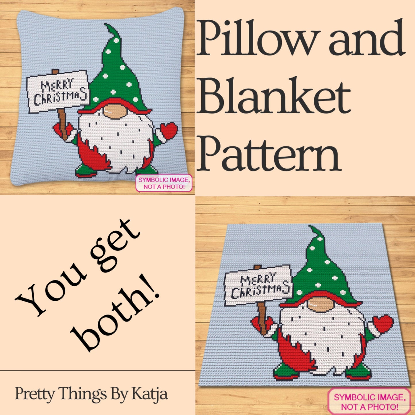 Crochet Green Gnome Pattern, Merry Christmas Crochet Pillow Pattern, Christmas Crochet Blanket Pattern