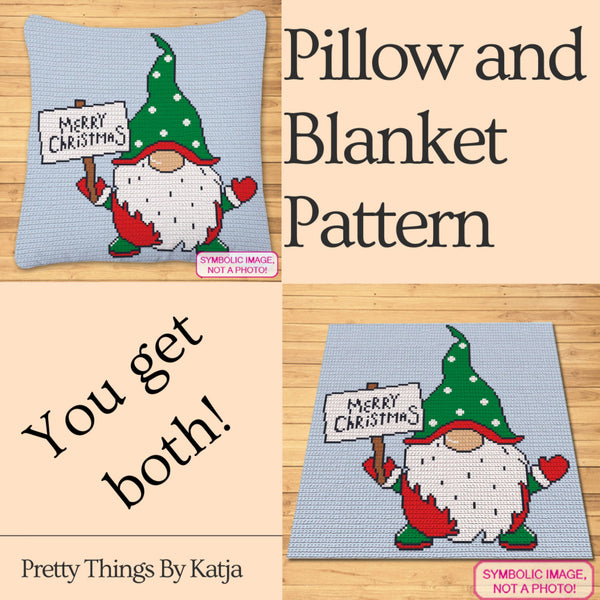 Crochet Green Gnome Pattern, Merry Christmas Crochet Pillow Pattern, Christmas Crochet Blanket Pattern