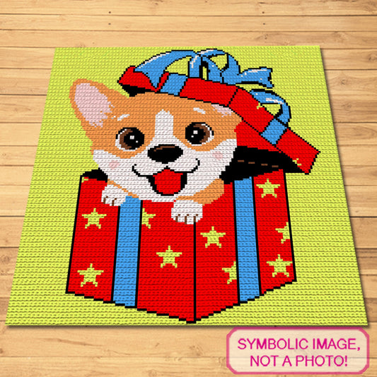Christmas Crochet Corgi Pattern, Tapestry Crochet Dog Blanket Patterns, Crochet Pillow Pattern