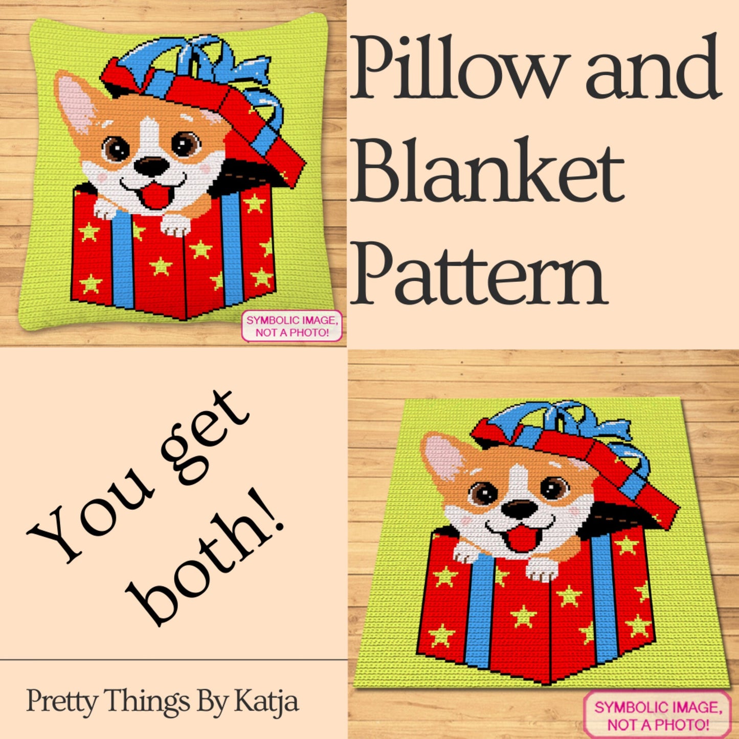 Christmas Crochet Corgi Pattern, Tapestry Crochet Dog Blanket Patterns, Crochet Pillow Pattern