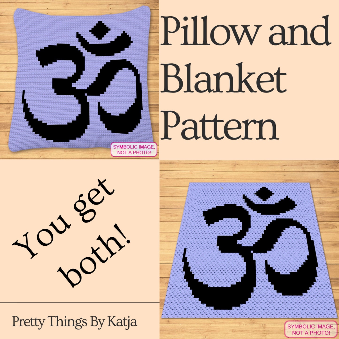 Om Sign Yoga Crochet Pattern - Crochet BUNDLE: C2C Crochet Blanket Pattern, Crochet Pillow Pattern