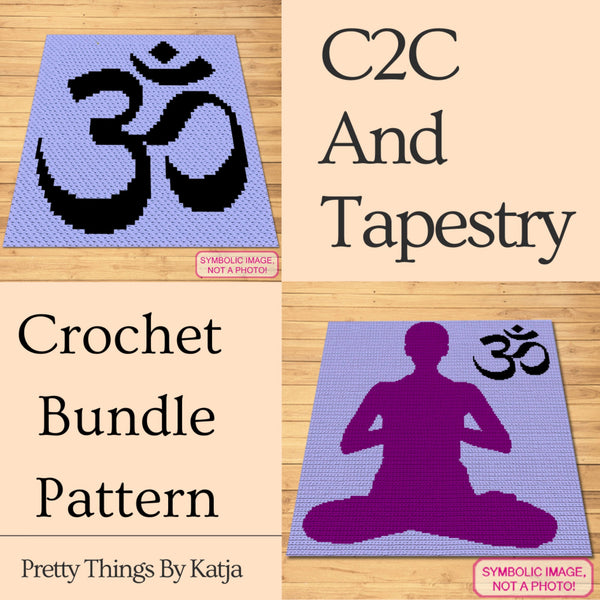 Om Yoga Crochet Pattern BUNDLE: C2C Crochet Graphgan Pattern, Crochet Pillow Pattern