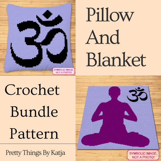 Om Yoga Crochet Pattern BUNDLE: C2C Crochet Graphgan Pattern, Crochet Pillow Pattern