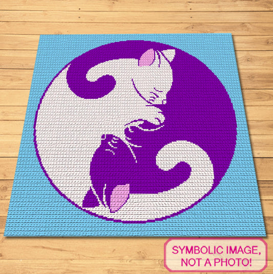 Cat Crochet Blanket Pattern, Crochet Yoga Pattern, Yin Yang Blanket