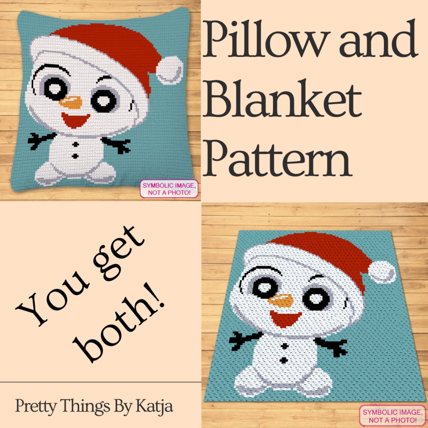 Crochet Snowman Pattern - Crochet BUNDLE: C2C Christmas Blanket Pattern + Crochet Snowman Pillow Pattern