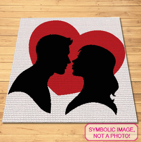 Crochet Couple Silhouette in a Heart, Tapestry Crochet Heart Blanket Pattern