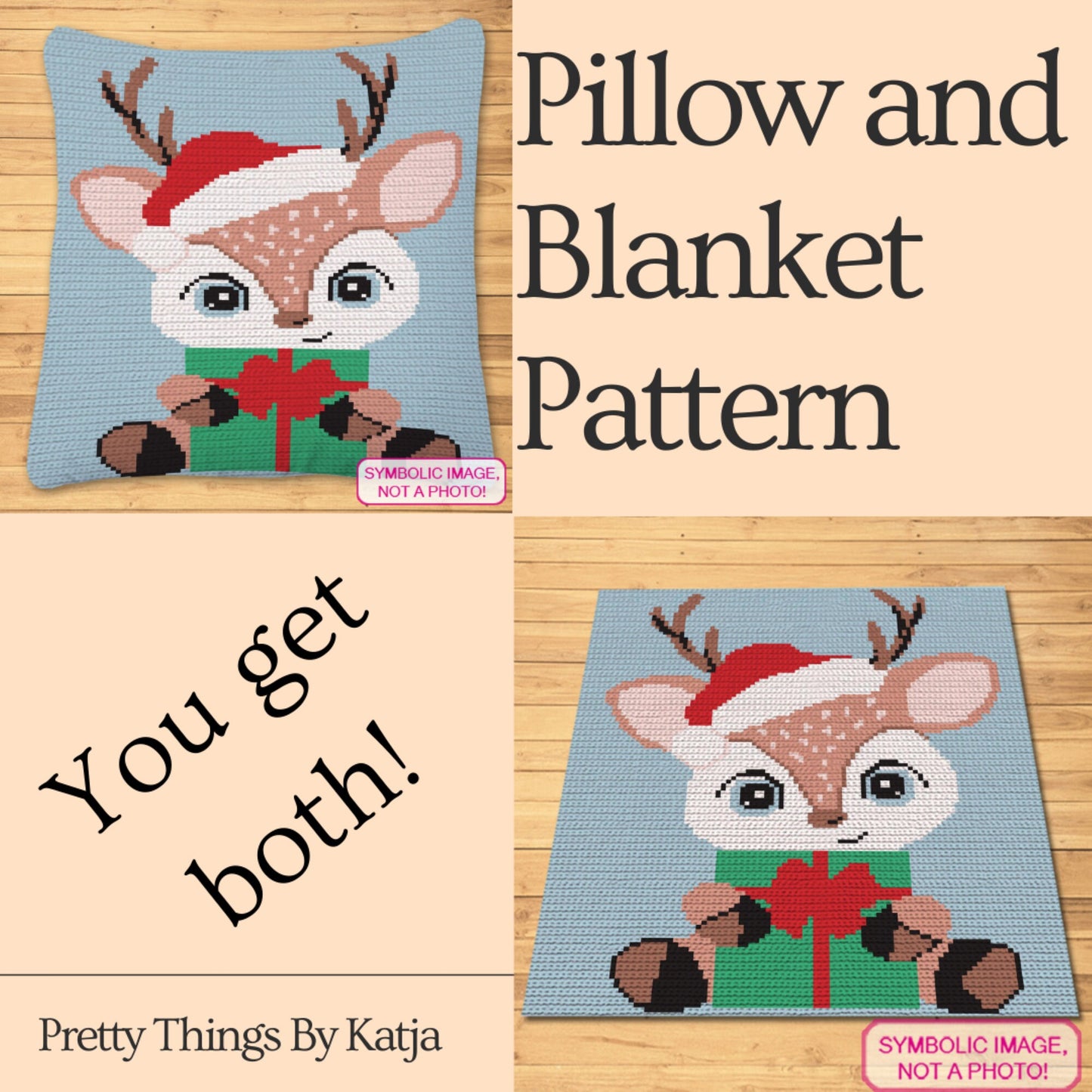 Crochet Christmas Deer Pattern, Crochet Deer Blanket, Christmas Crochet Pillow