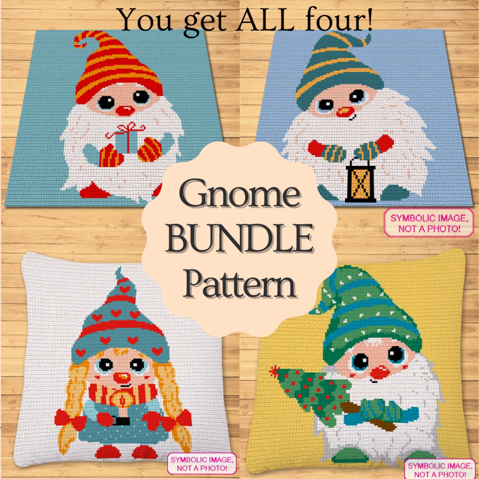 Christmas Crochet Gnome BUNDLE (8 Patterns), Tapestry Crochet Blanket Pattern, Crochet Pillow Pattern