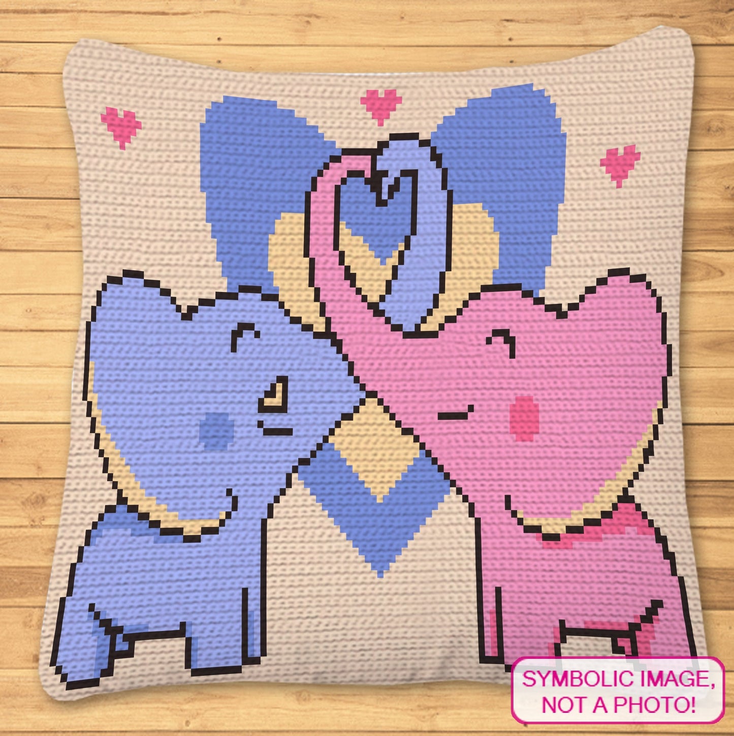 Crochet Elephants in Love Pattern BUNDLE - C2C Graphgan Pattern, Crochet Elephant Pillow