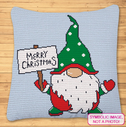 Crochet Green Gnome Pattern, Merry Christmas Crochet Pillow Pattern, Christmas Crochet Blanket Pattern