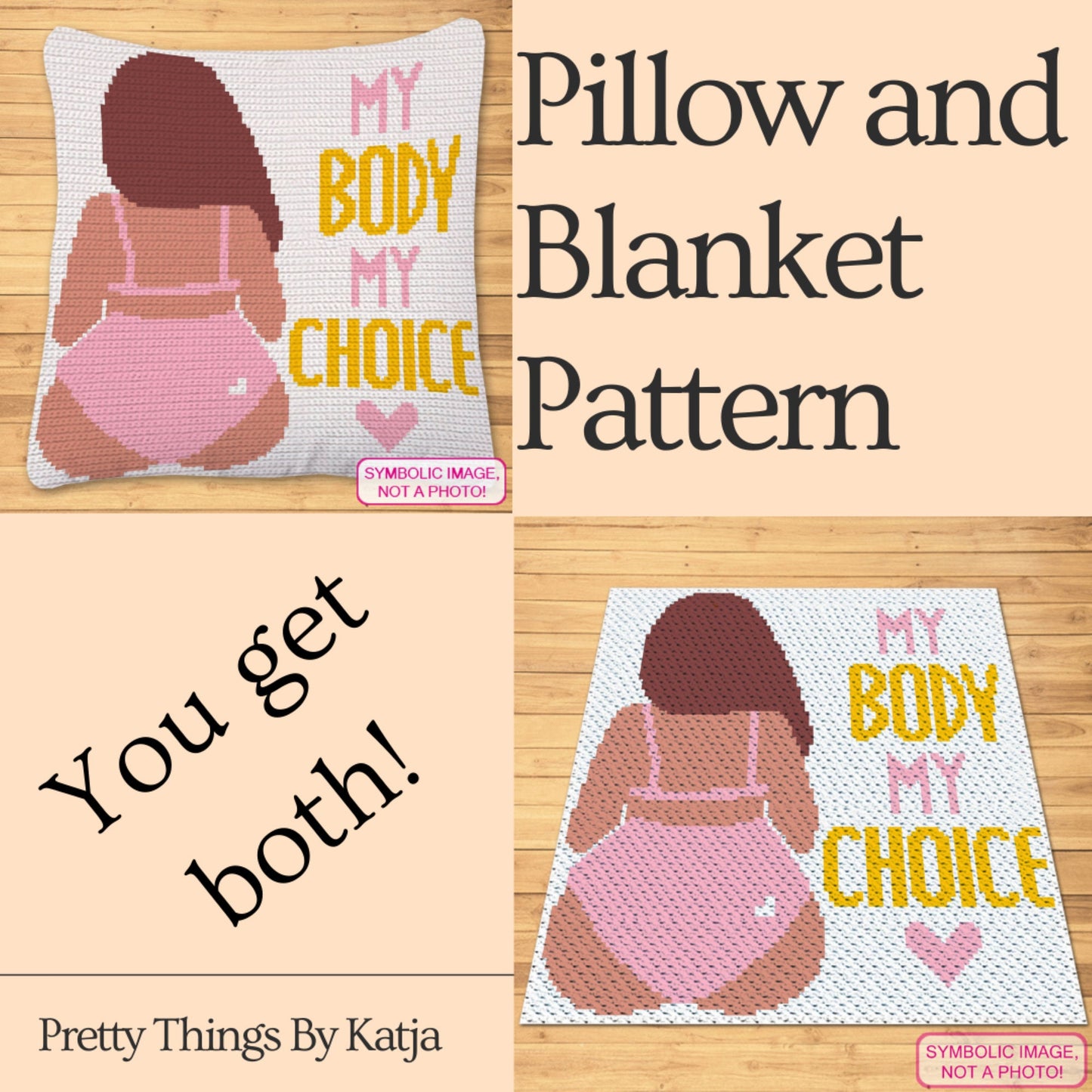 My Body My Choice - Crochet BUNDLE: C2C Blanket Pattern, Crochet Pillow Pattern