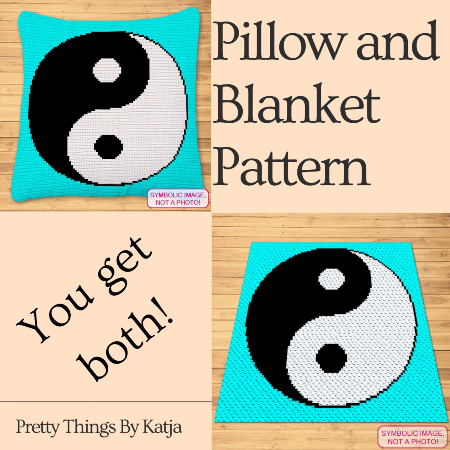 Yin Yang Crochet Pattern- SMALL Crochet BUNDLE: Crochet Pillow Pattern, C2C Afghan Pattern