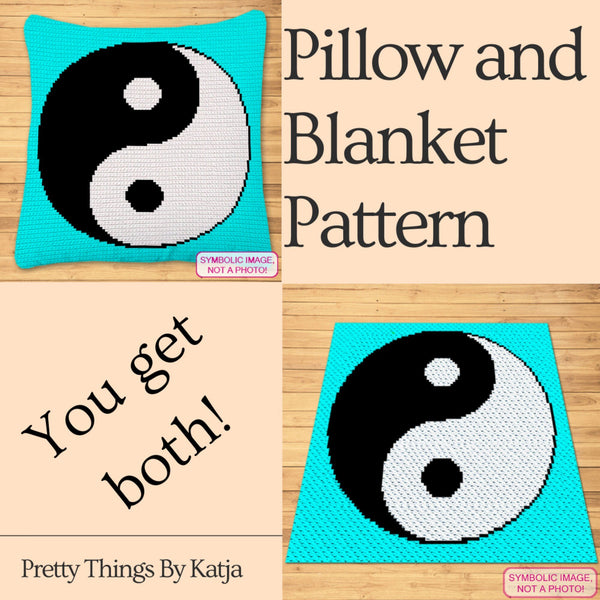 Yin Yang Crochet Pattern - Small Tapestry Crochet Blanket Crochet Pillow Pattern