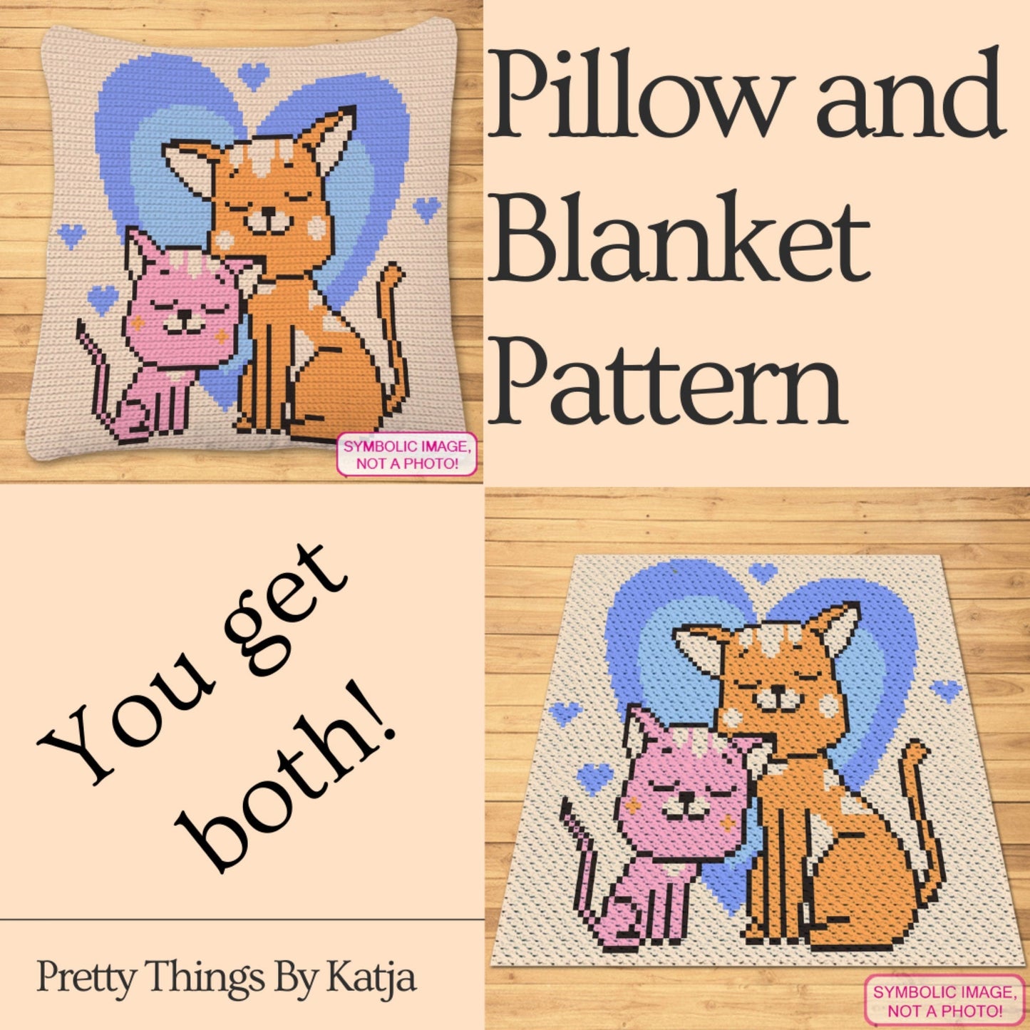 Crochet Cat Pattern is a Graph Pattern with Written Instructions, PDF Digital Files. This BUNDLE includes a C2C Blanket Pattern, and Tapestry Crochet Blanket, and Pillow Pattern. Both with Written Instructions. Separate Patterns are also available. Click to learn more!