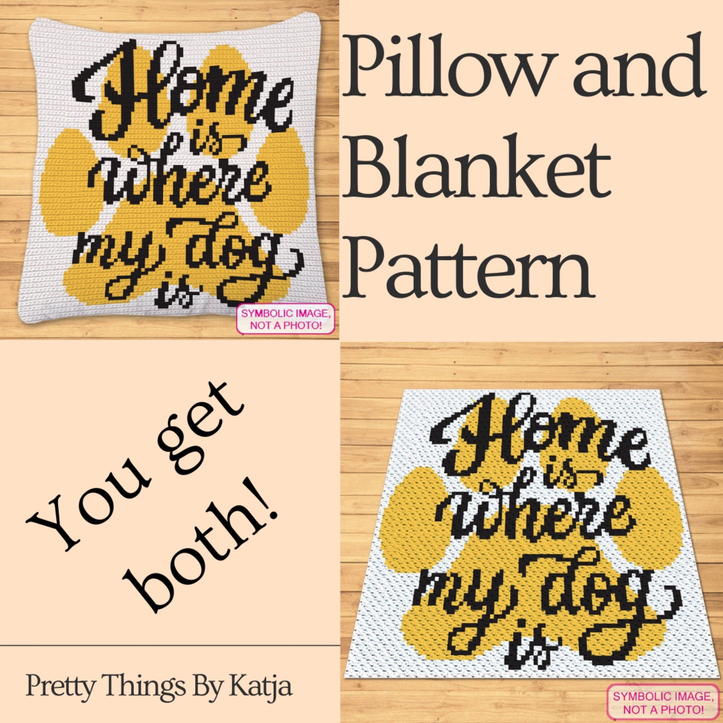 Home is Where my Dog is - Crochet Pillow Pattern, Tapestry Crochet Dog Blanket Pattern