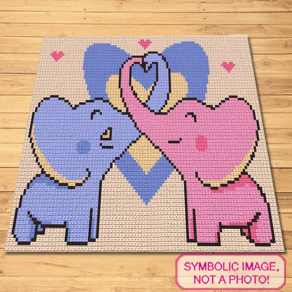 Crochet Elephants in Love Pattern BUNDLE - C2C Graphgan Pattern, Crochet Elephant Pillow
