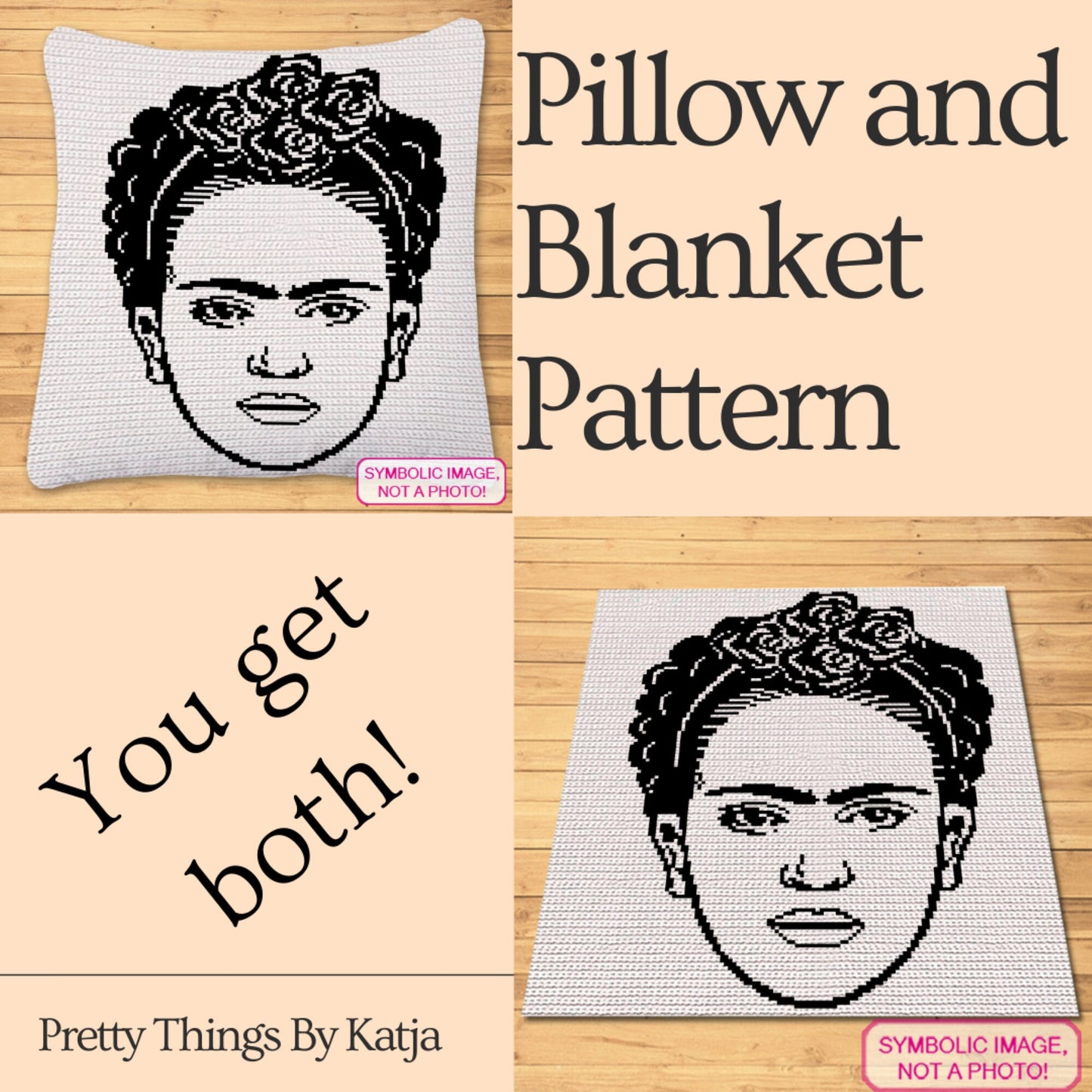 Crochet Celebrity Frida Kahlo, Crochet Blanket Pattern, Crochet Pillow Pattern
