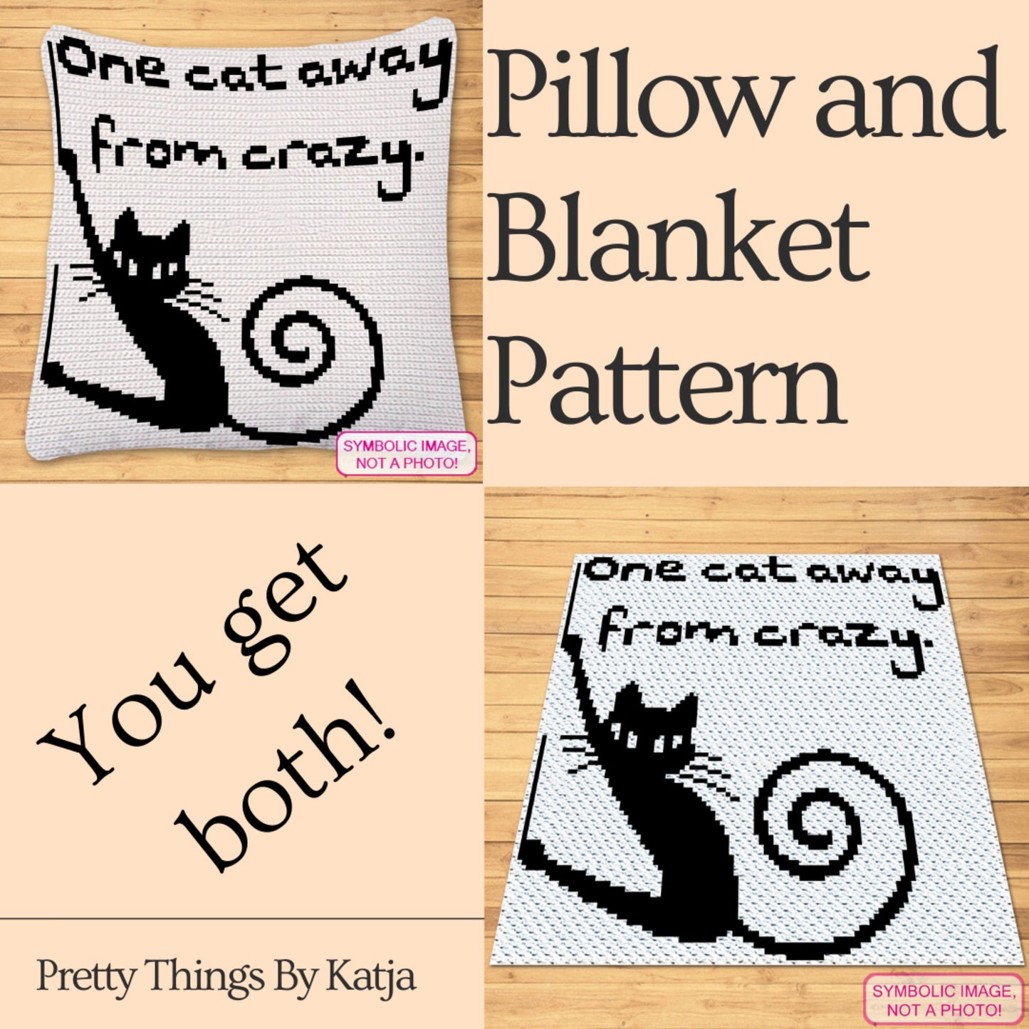 Crochet Cat Pattern, One Cat Away - Tapestry Crochet Blanket Pattern, and Cat Crochet Pillow