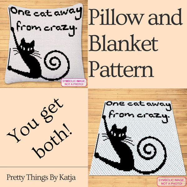 Crochet Cat Pattern, One Cat Away - Tapestry Crochet Blanket Pattern, and Cat Crochet Pillow
