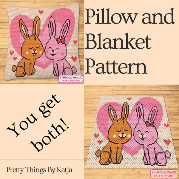 Crochet Bunny Pattern is a Graph Pattern with Written Instructions, PDF Digital Files. This Bundle includes a C2C Blanket Pattern, and a Tapestry Crochet Blanket and Pillow Pattern. Both with Written Instructions. You can use the technique you like better. Click to learn more!