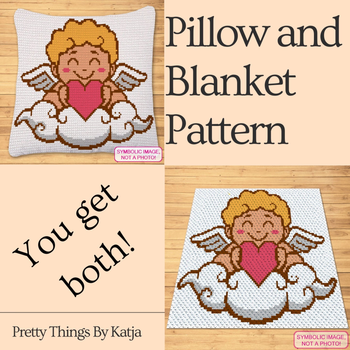 Crochet Cupid BUNDLE is a Graph Pattern with Written Instructions, PDF Digital Files. This Bundle includes a C2C Blanket Patter, and Tapestry Crochet Blanket and Pillow Pattern. Both with Written instructions. You can use the technique you like better. Click for more!