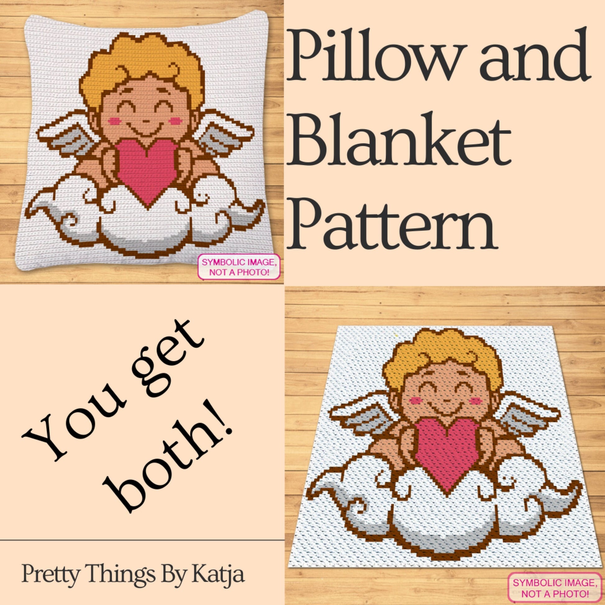 Crochet Cupid BUNDLE is a Graph Pattern with Written Instructions, PDF Digital Files. This Bundle includes a C2C Blanket Patter, and Tapestry Crochet Blanket and Pillow Pattern. Both with Written instructions. You can use the technique you like better. Click for more!