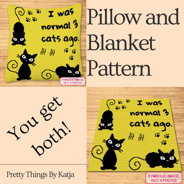 Crochet Cat Pattern, Normal 3 Cats Ago - Cat Crochet Afghan, Cat Crochet Pillow Pattern