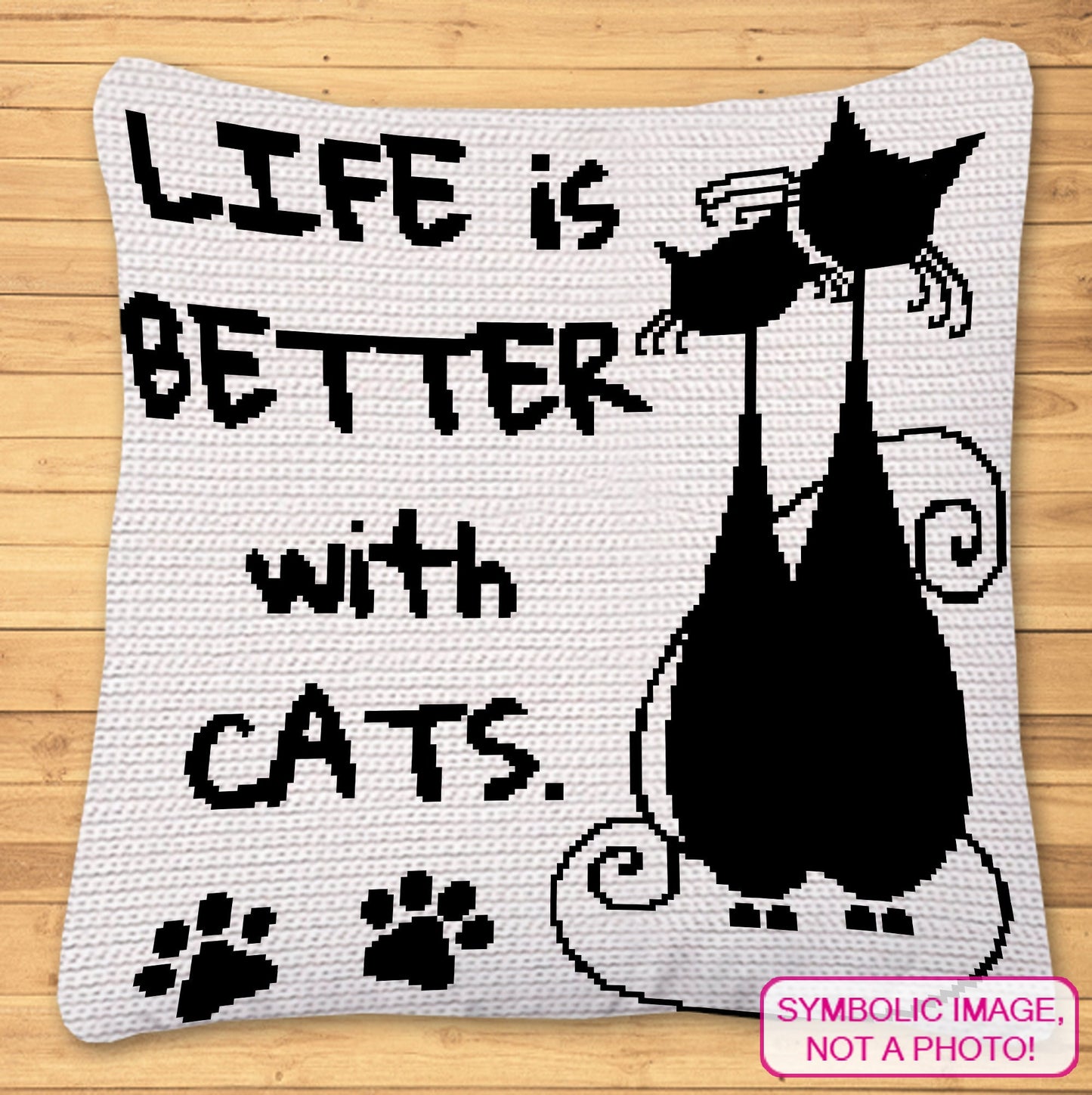 Crochet Cat Pattern, Life is Better with Cats Crochet Pillow Pattern, Crochet Cat Afghan