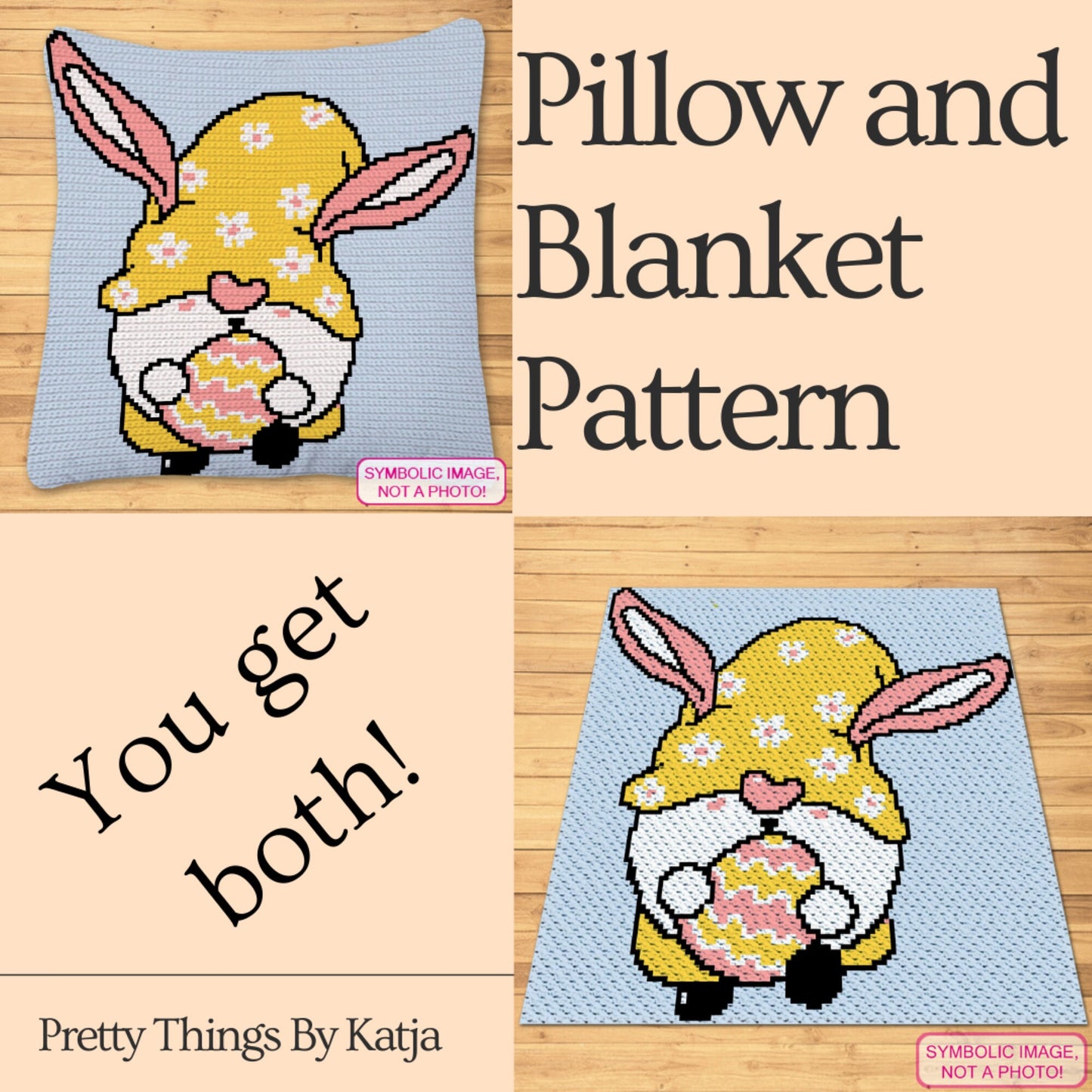 Easter Gnome Bunny Crochet Pattern BUNDLE - C2C Graphgan Pattern, Crochet Pillow Pattern