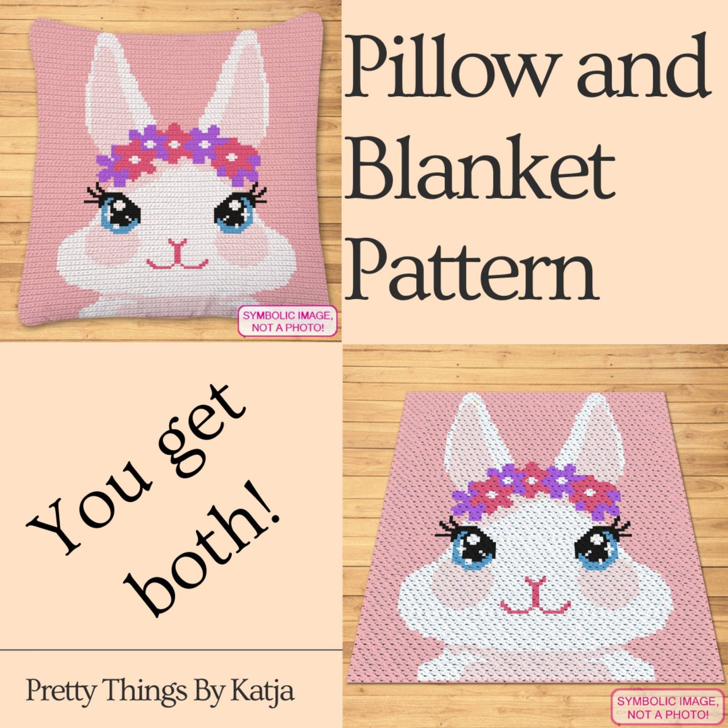 Crochet Bunny Pattern - Tapestry Crochet Blanket Pattern, Easter Crochet Pillow Pattern