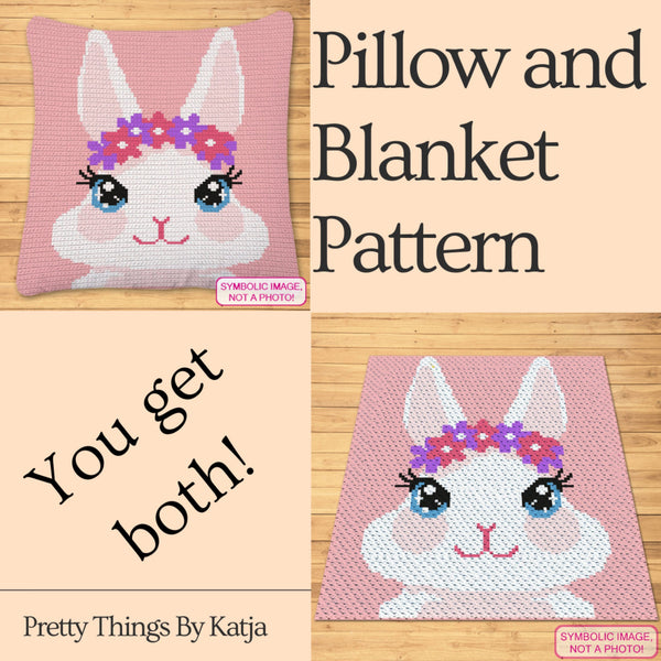 Crochet Bunny Pattern - Crochet BUNDLE: C2C Graphgan Pattern, Easter Crochet Pillow Pattern