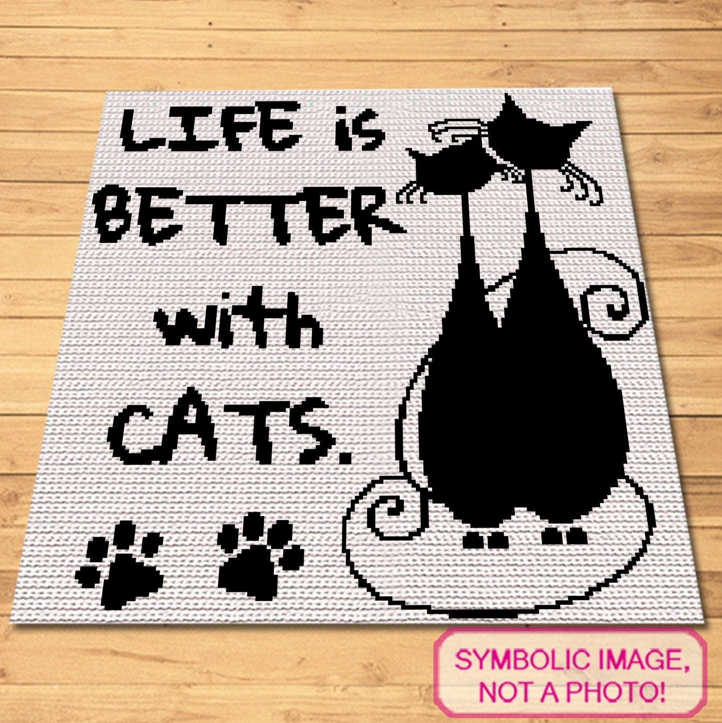 Crochet Cat Pattern, Life is Better with Cats Crochet Pillow Pattern, Crochet Cat Afghan