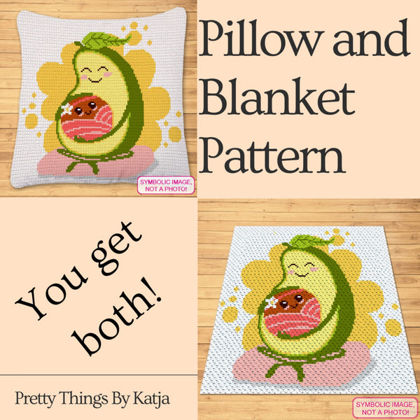 Crochet Mum and Baby Avocado Pattern BUNDLE: C2C Crochet Blanket Pattern, Crochet Pillow Pattern