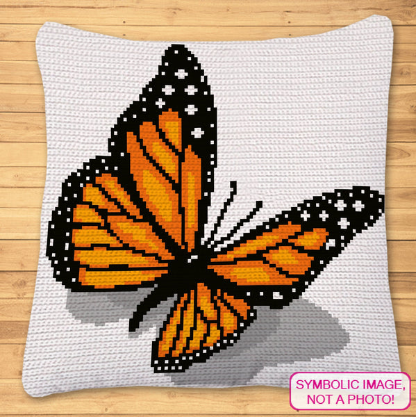 Crochet Monarch Butterfly - Tapestry Crochet Blanket Pattern, and Crochet Animal Pillow Pattern.