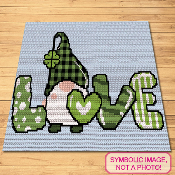 Shamrock Crochet Gnome Pattern - Tapestry Crochet Blanket Pattern, Crochet Pillow Pattern