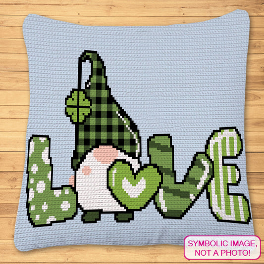 Shamrock Crochet Gnome Pattern - Tapestry Crochet Blanket Pattern, Crochet Pillow Pattern