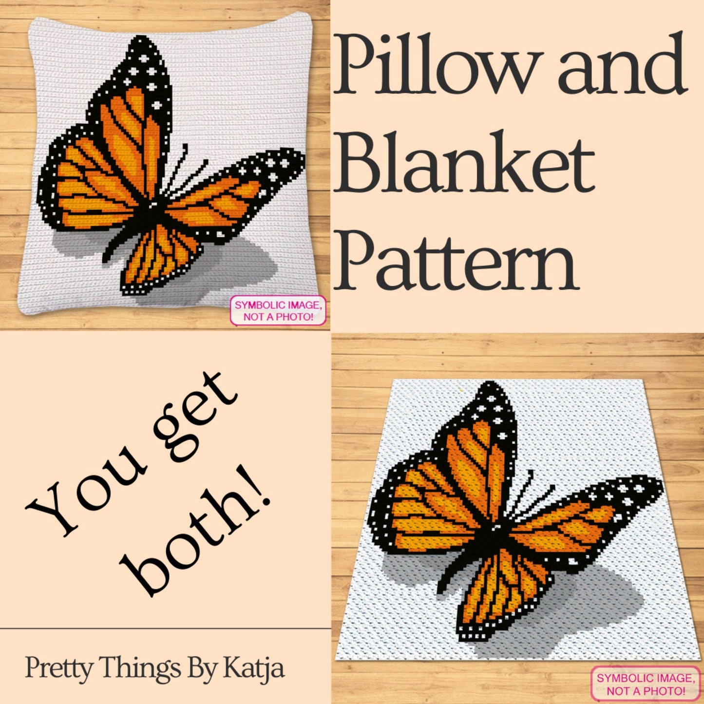 Crochet Butterfly - Crochet BUNDLE: C2C Afghan Pattern and Tapestry Crochet Pillow Pattern